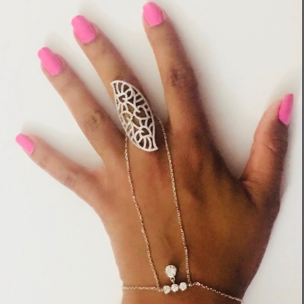 🆕 925 Sterling Silver Ring & Attached Bracelet